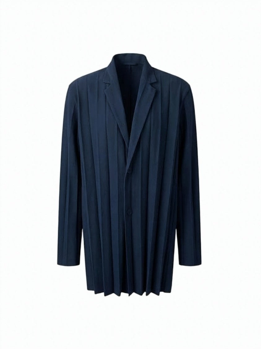 Homme Plissé Issey Miyake Navy Pleated Structured Single-Button Blazer