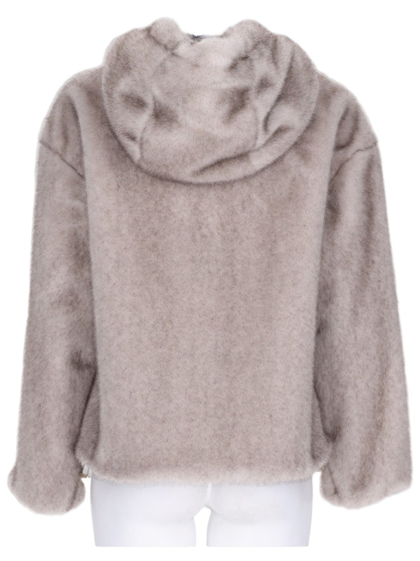 Herno Eco-Fur Bomber Jacket With Hood And Ribbon Drawstrings