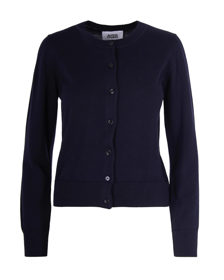 Alpha Studio Midnight Blue Merino Wool Cardigan