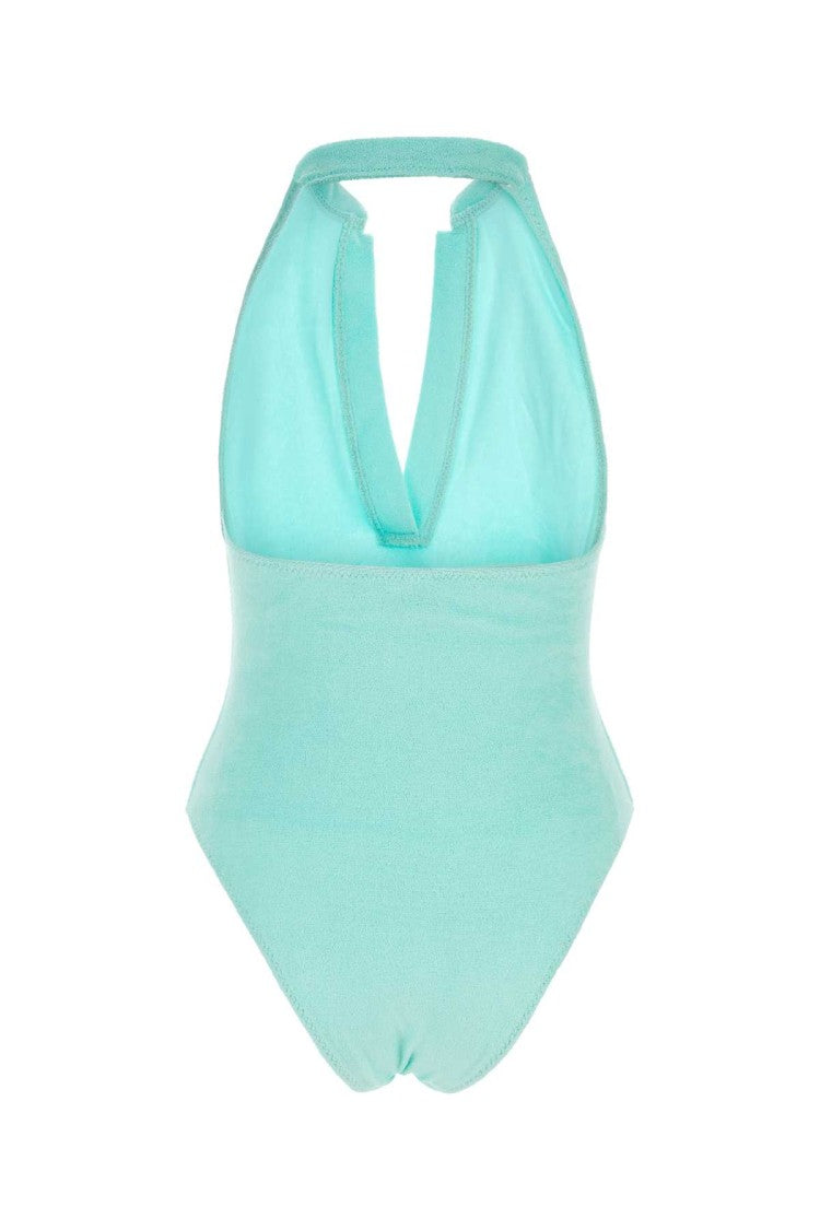 Lisa Marie Fernandez Light-Blue Stretch Seersucker Polo Maillot Swimsuit