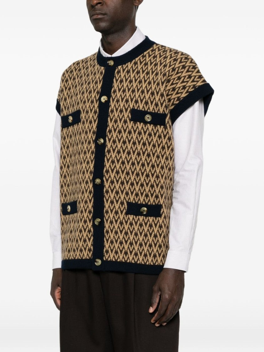 Valentino Garavani Multicolor Short-Sleeved Geometric Zigzag Sweater
