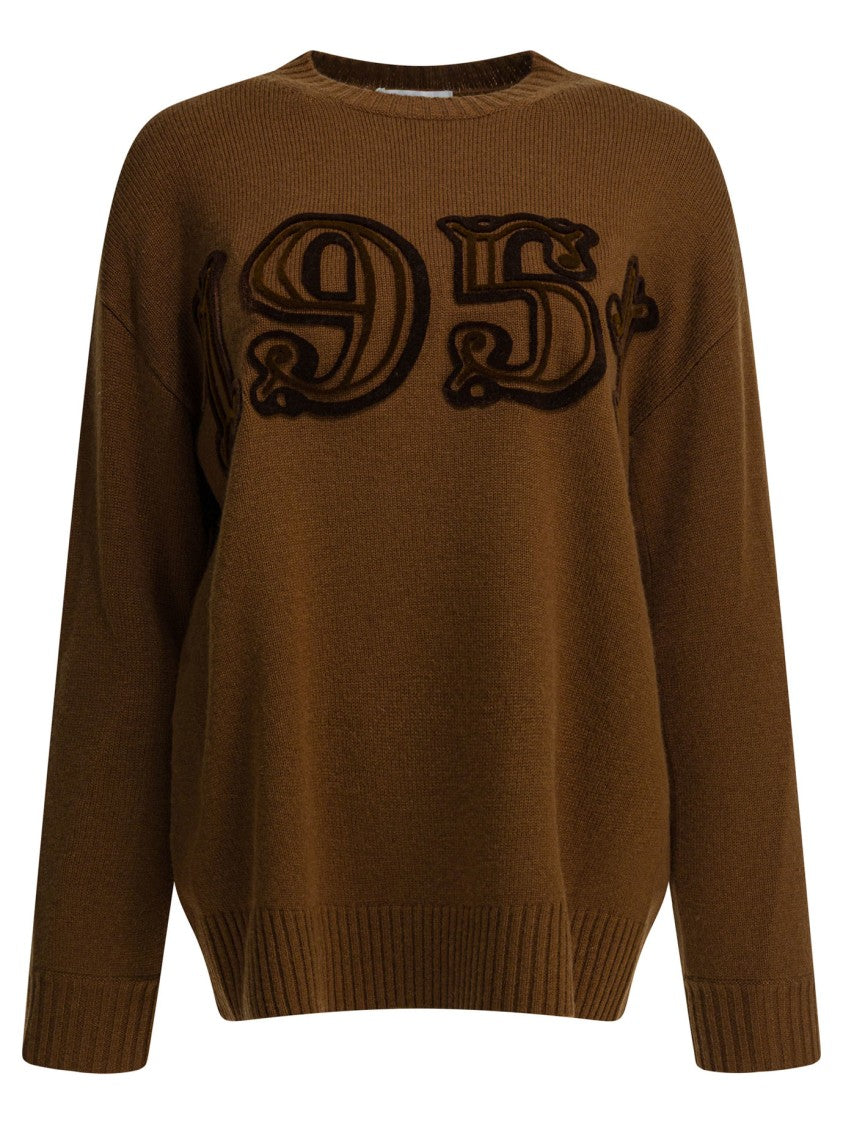 Max Mara Brown Knit Sweater With Vintage-Inspired Raised Numbers