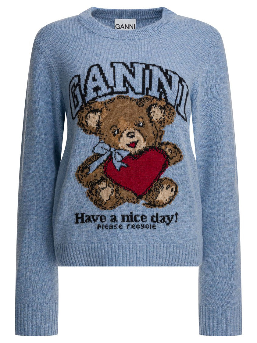 Ganni Wool Sweater With Teddy Bear