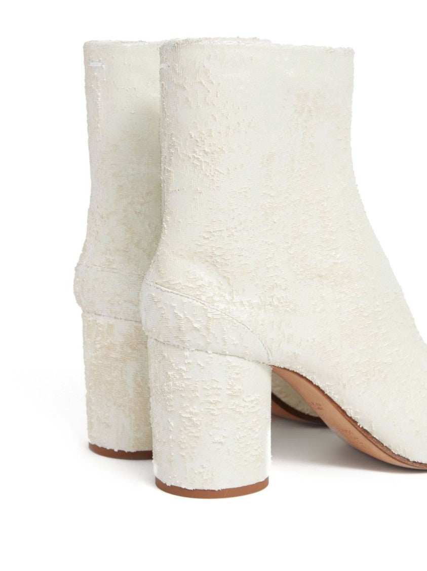 Maison Margiela Cylindrical-Heel Ankle Boots In Distressed Laser-Cut Suede
