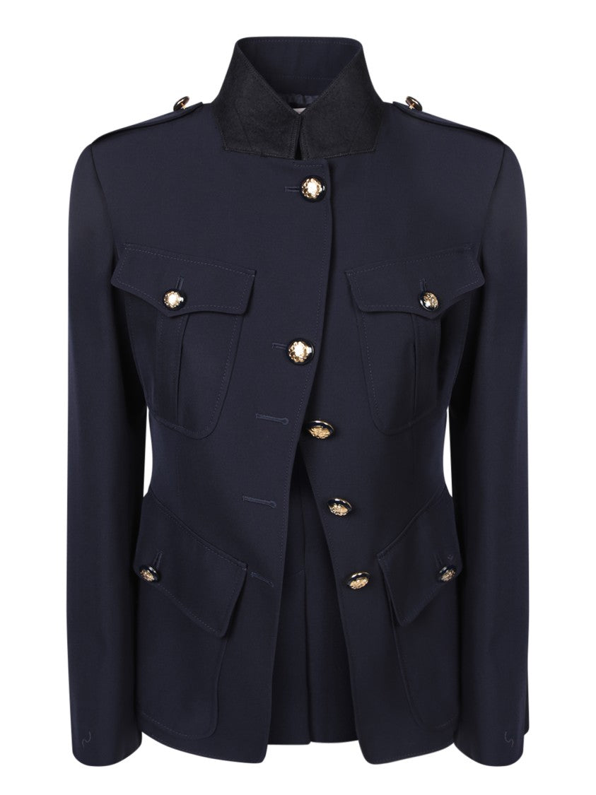 Alexander Mcqueen Blue Jacket With Asymmetrical Cut