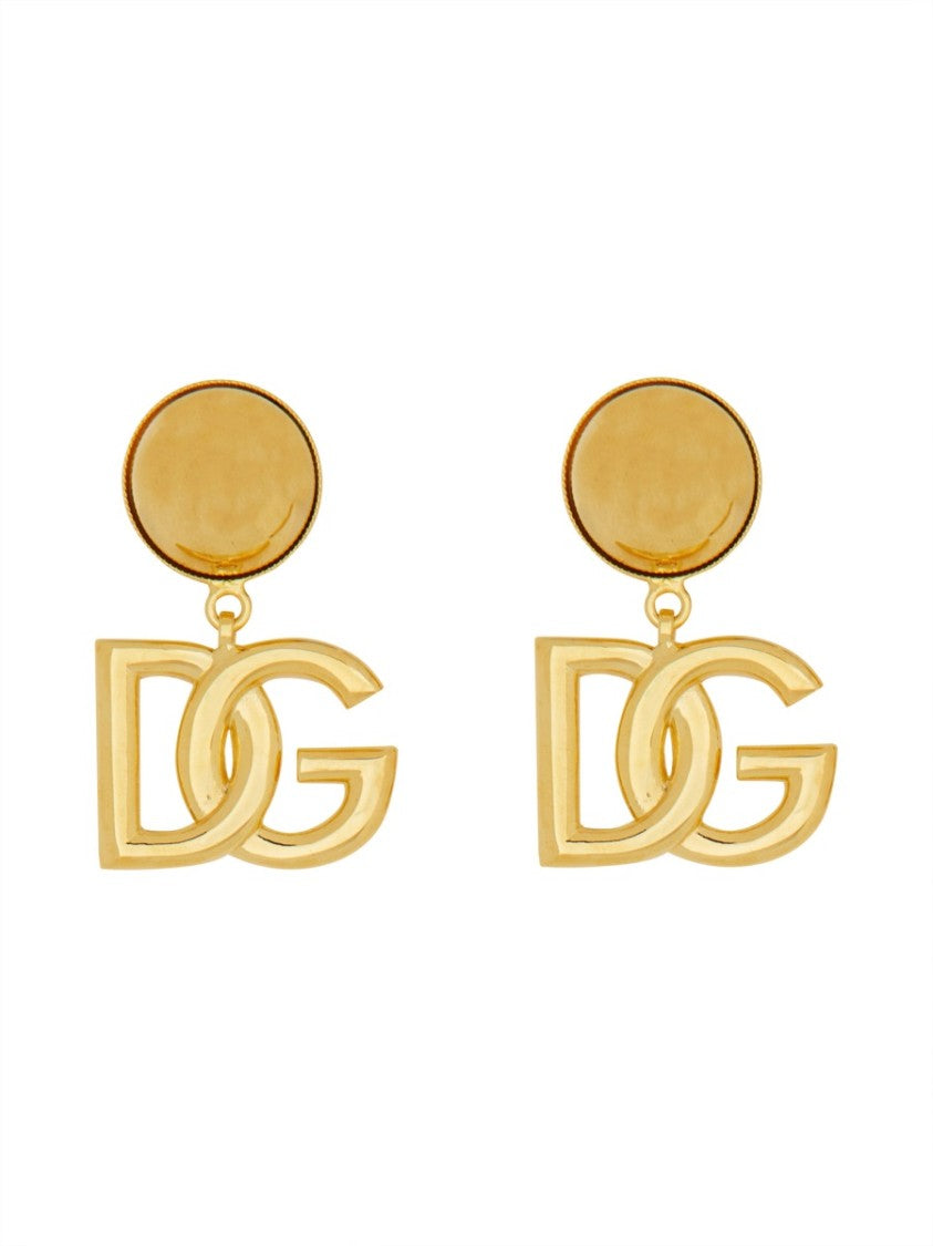 Dolce & Gabbana Dg Logo Polished Brass Earrings