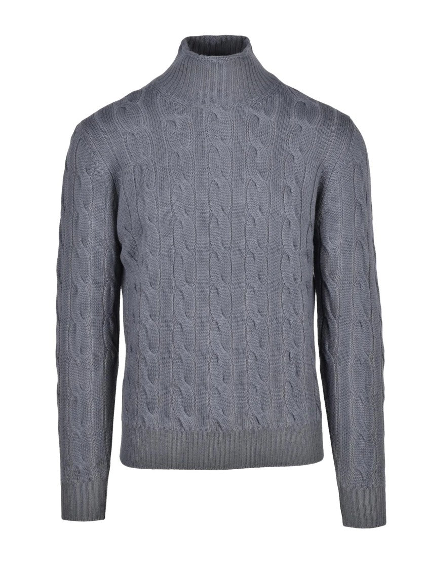 Kangra Extrafine Merino Wool Turtle Neck Sweater With Classic Cable Knit Design