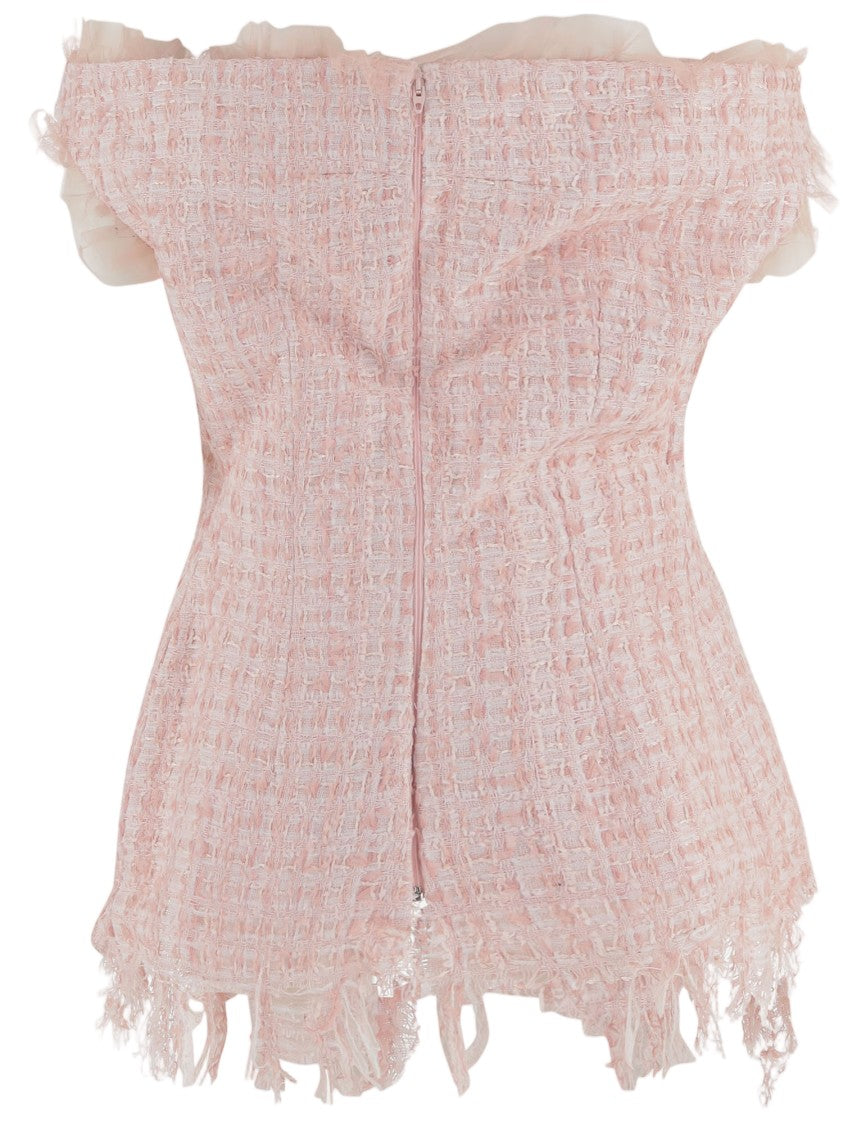Matieres Fecales Pink Fringed Off-Shoulder Technical Top
