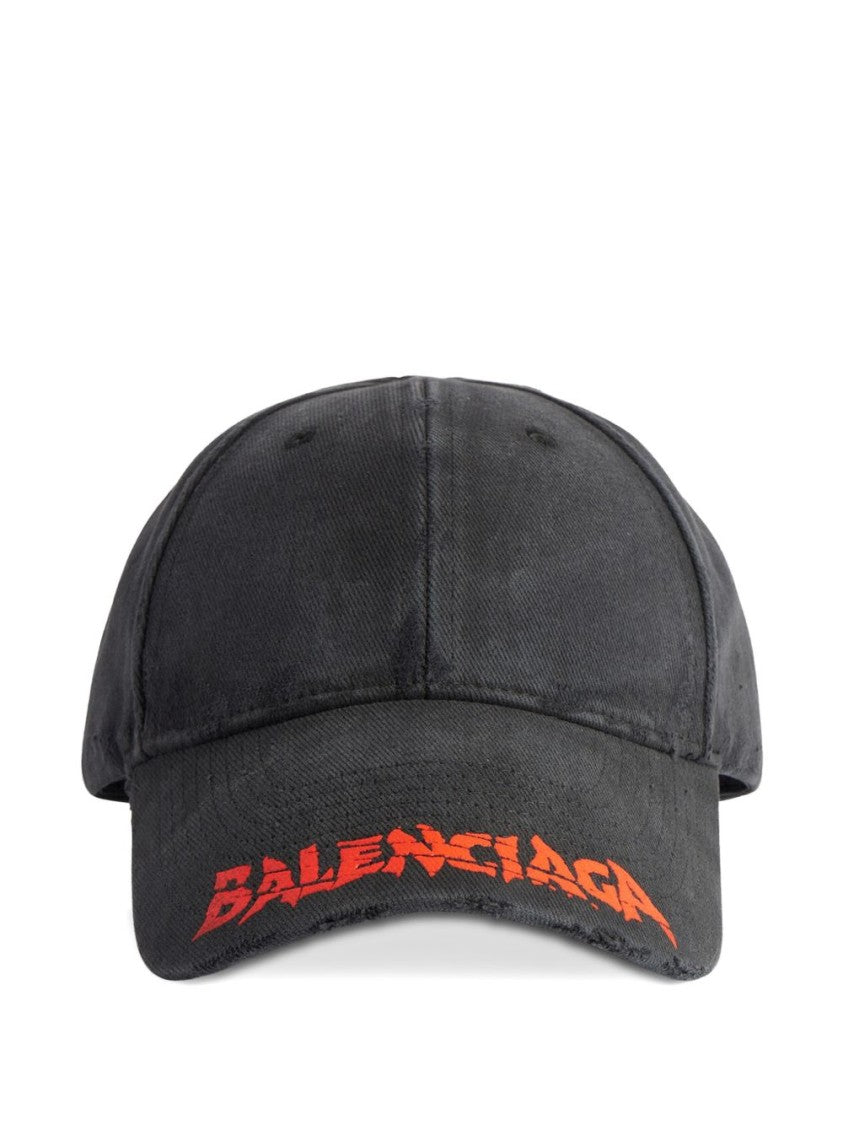 Balenciaga Black Logo Visor Distressed Baseball Cap