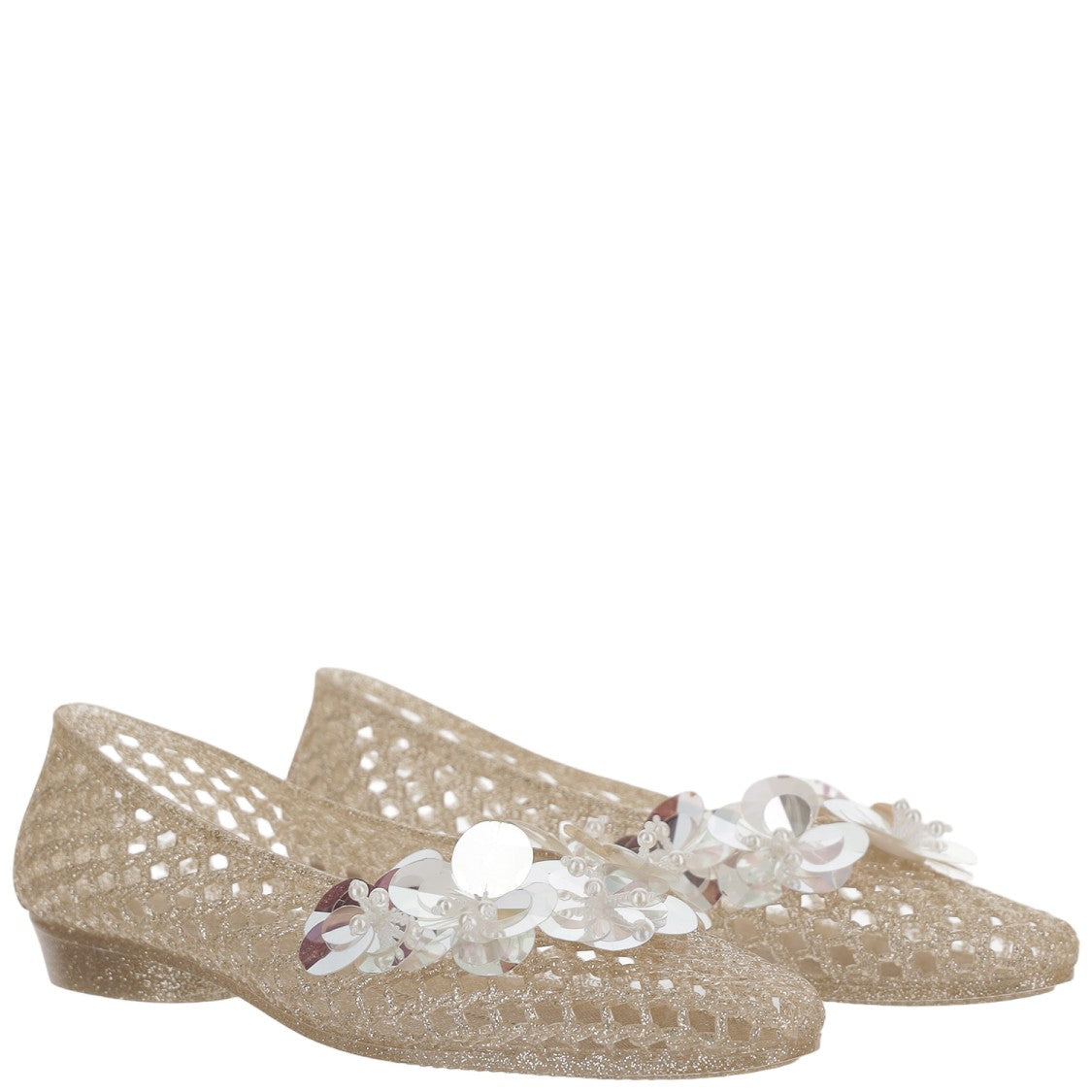 Heavenly Jelly Transparent Mesh Ballerina Flats With Floral Embellishments