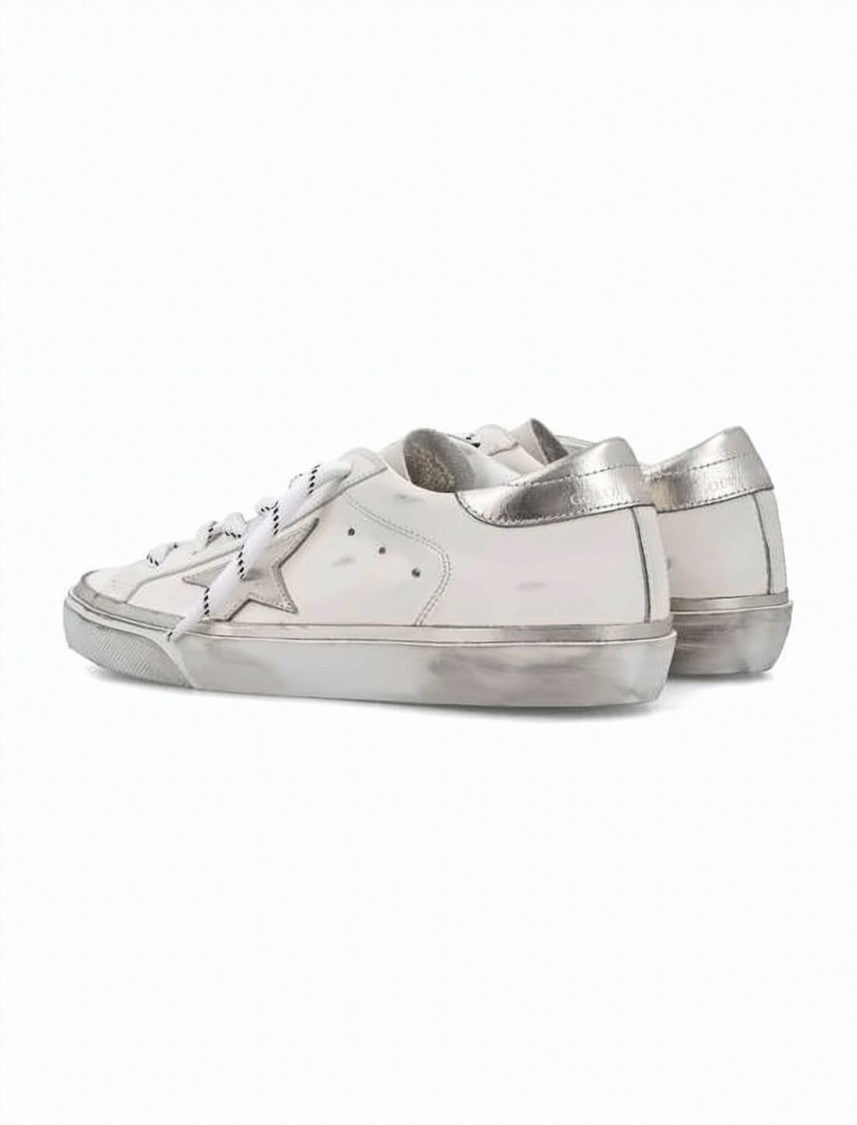 Golden Goose Distressed Low-Top Sneakers With Metallic Silver Star Detail