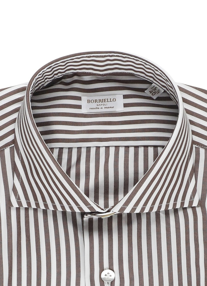 Borriello Brown Striped Cotton Casual Shirt