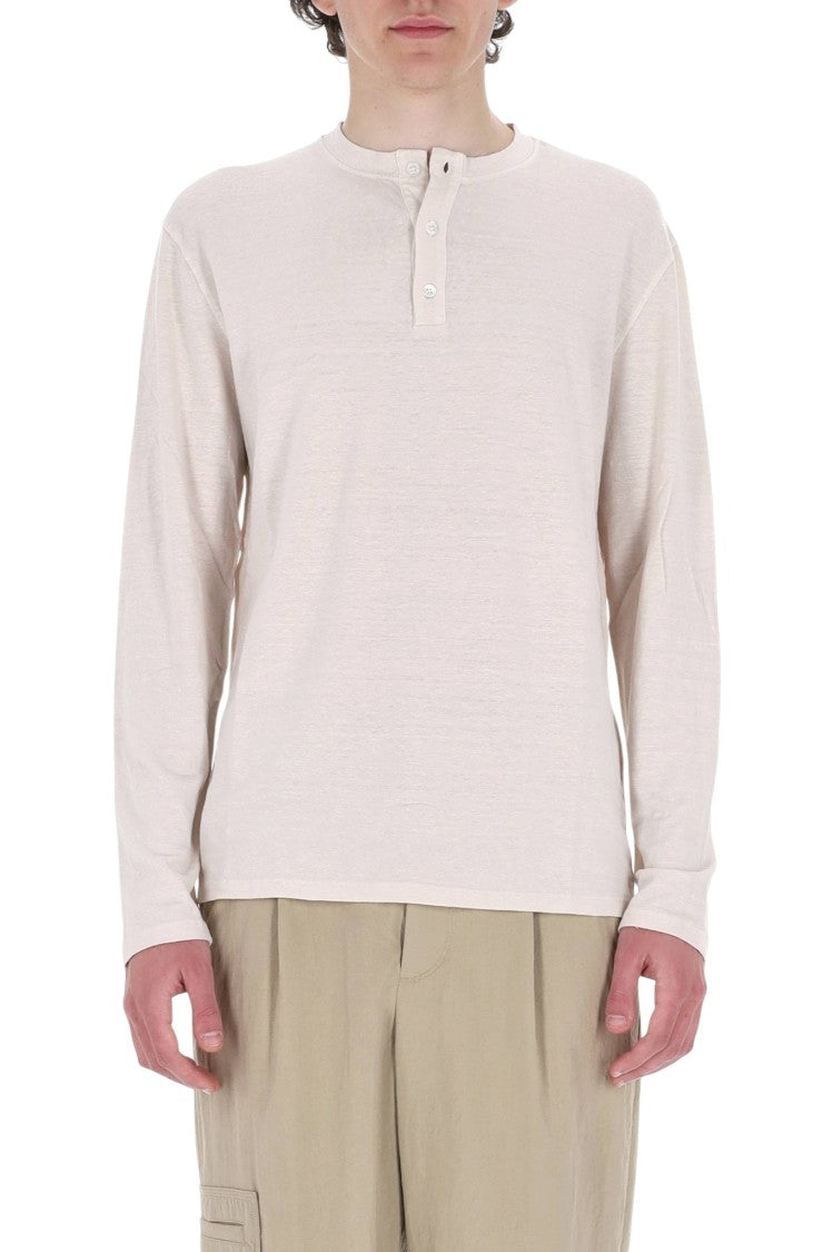 Roberto Collina Long-Sleeve Linen Jersey Henley T-Shirt