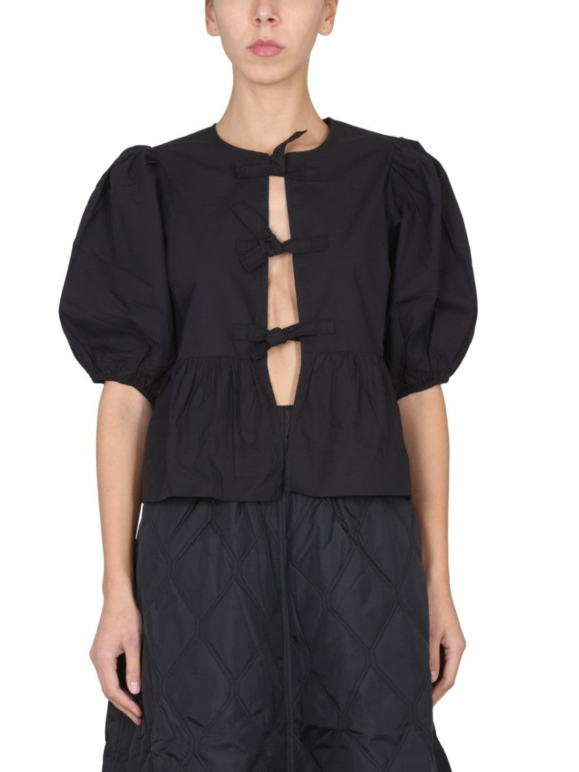 Ganni Cropped Black Poplin Top