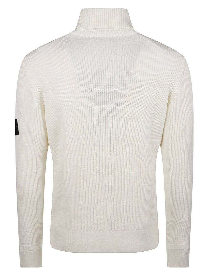 Stone Island Rws Ribbed Fitted Virgin Wool Turtleneck Sweater
