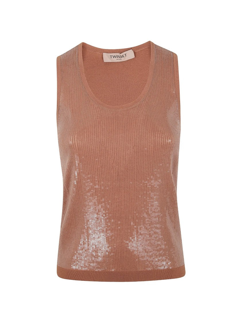 Twin-Set Top Sleek Ribbed Knit Tank Top