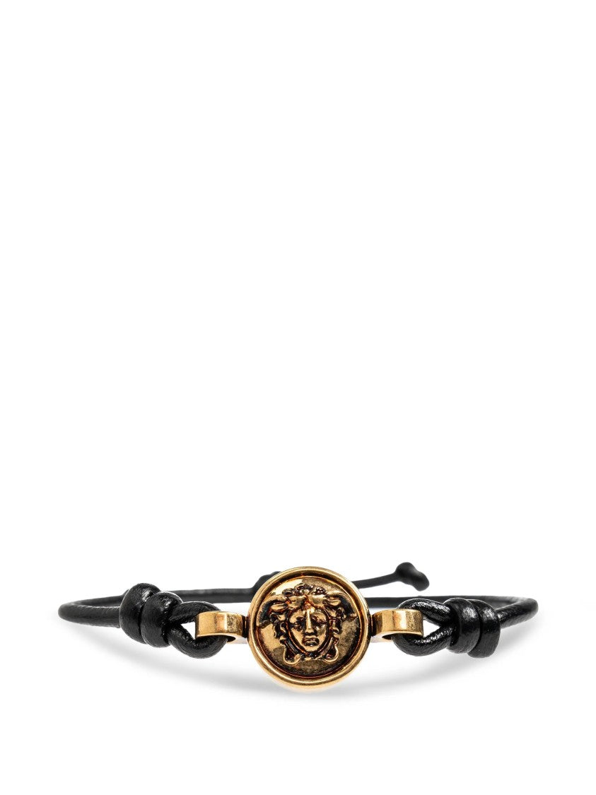 Versace Black Lambskin Bracelet With Gold-Tone Medallion