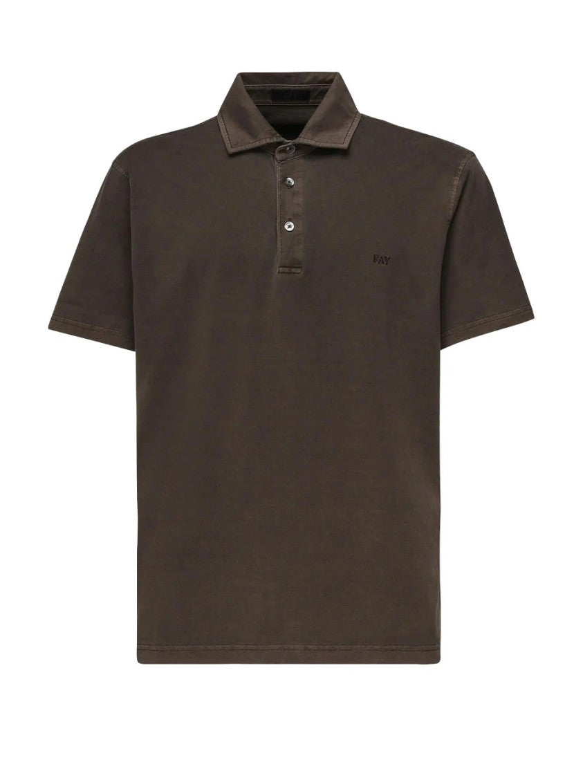 Fay Classic Brown Short-Sleeved Polo With Subtle Stitching Details