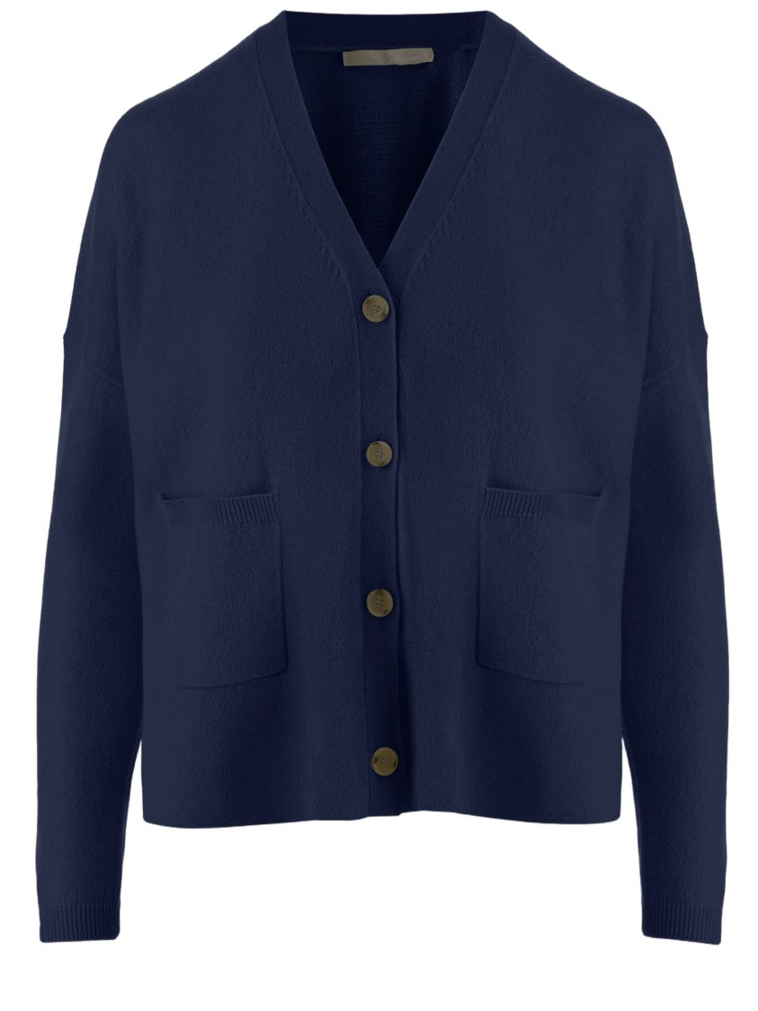 Allude V-Neck Cashmere-Wool Cardigan With Patch Pockets