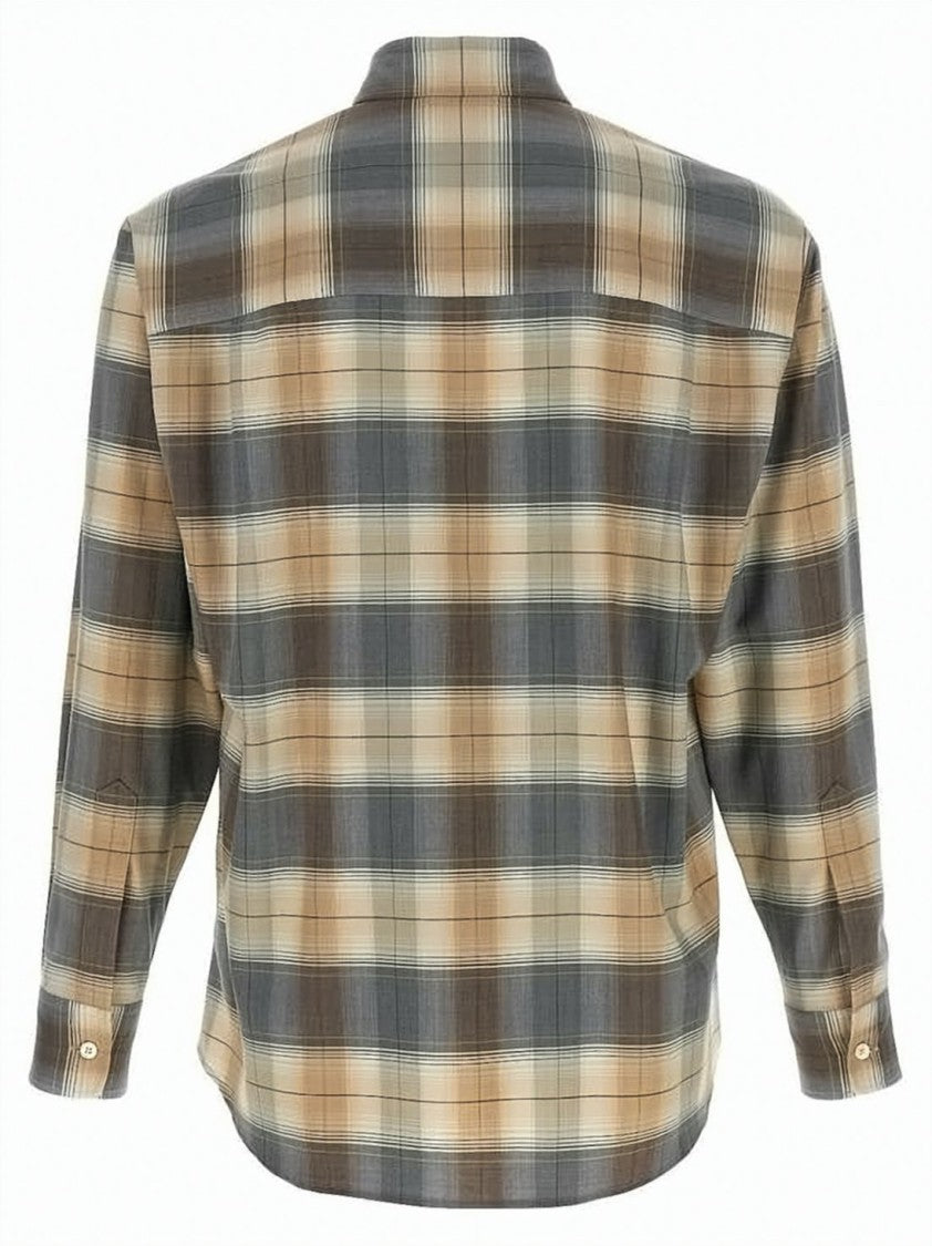 Auralee Plaid Long Sleeve Shirt In Soft Wool Fabric