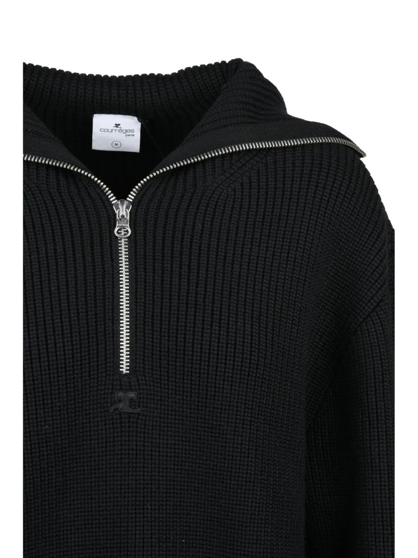 Courrèges Merino Wool Sweater With Zip Closure And Attached Hood