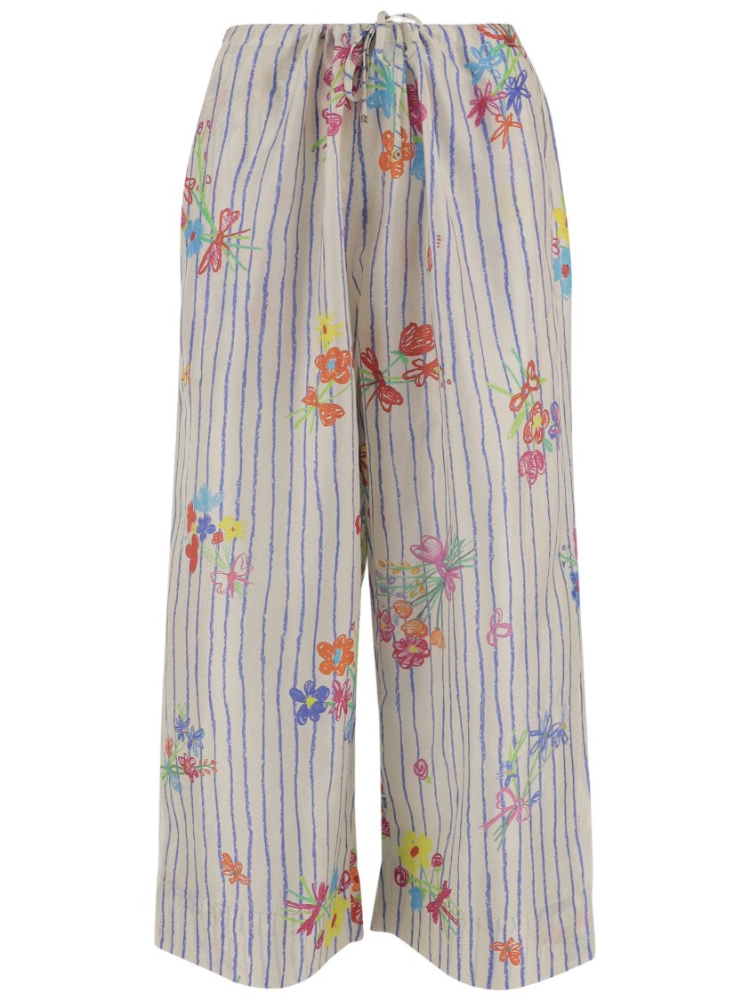 Pero Striped Floral Print Silk Trousers