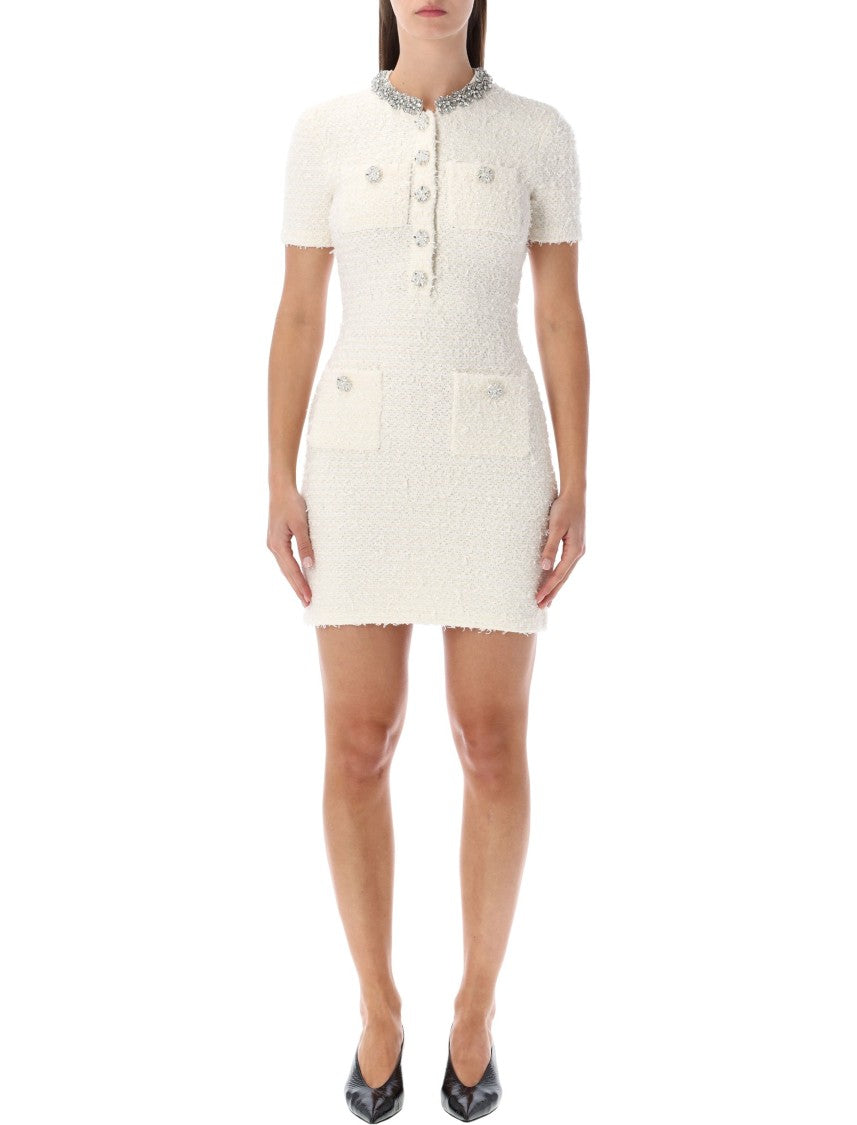 Self-Portrait Cream Bouclé Knit Mini Dress