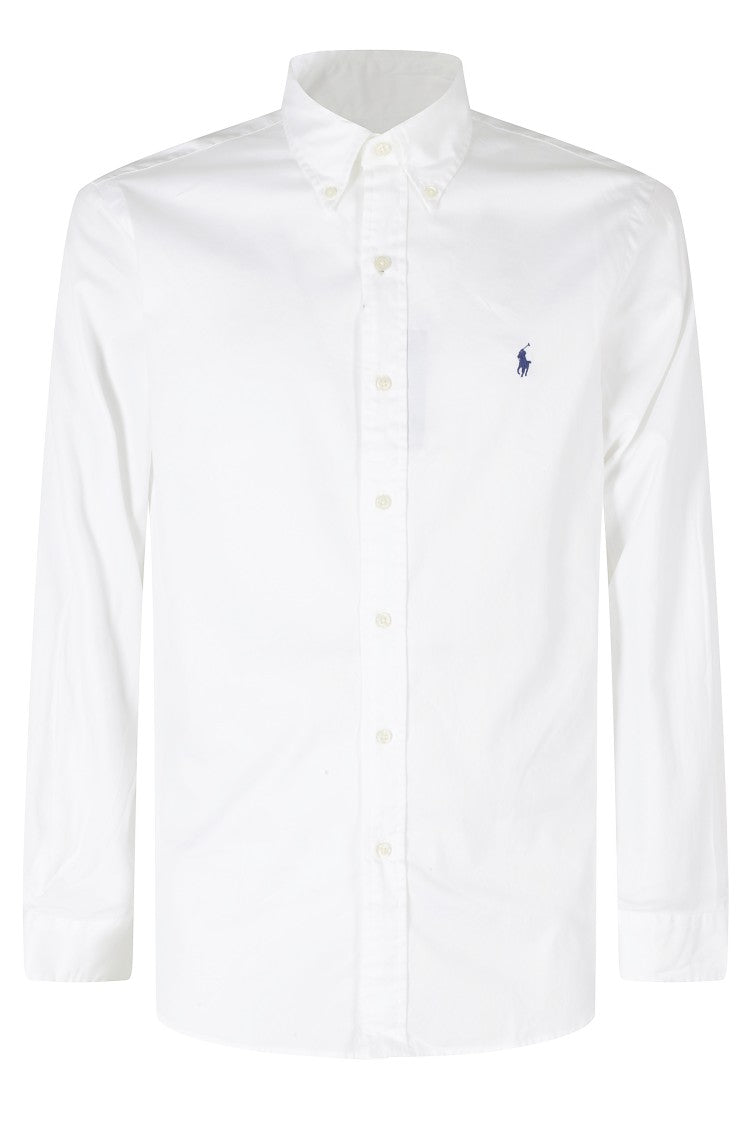 Polo Ralph Lauren White Embroidered Logo Button-Down Cotton Slim Shirt