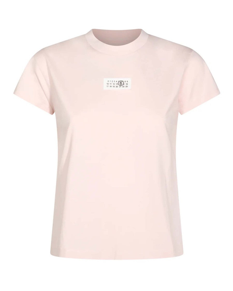 Mm6 By Maison Margiela Pink Cotton Jersey T-Shirt With Logo Patch