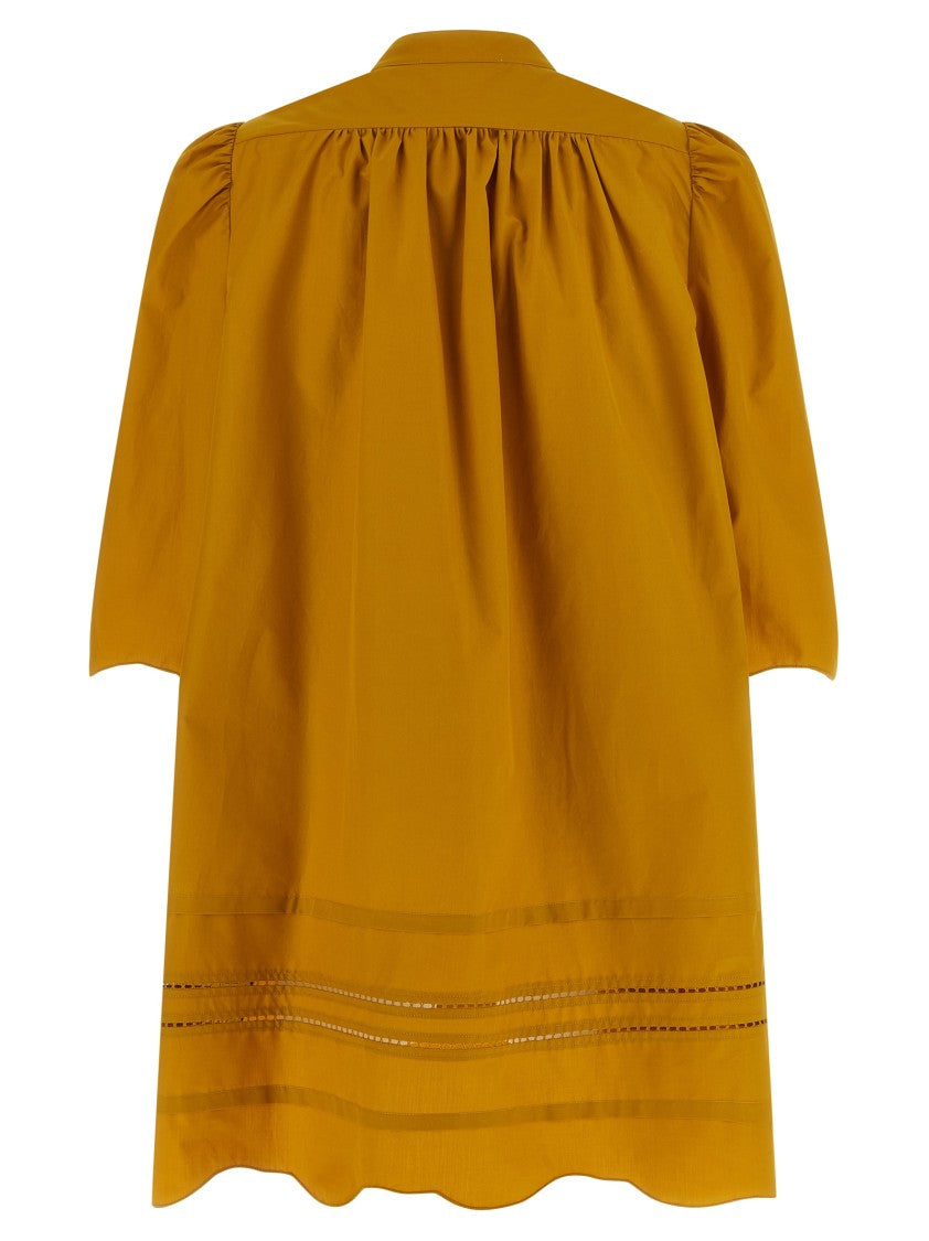 Fabiana Filippi Loose-Fit Cotton Dress With Korean Collar And Puff Sleeves