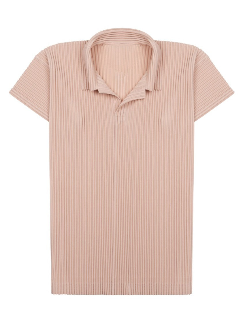 Homme Plissé Issey Miyake Pleated Pink Polo Shirt With Relaxed Fit And Classic Collar
