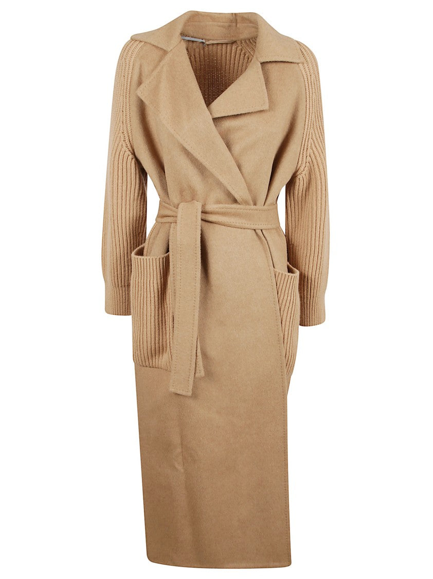 Max Mara Longline Camelwool Coat With Ribbed Knit Sleeves