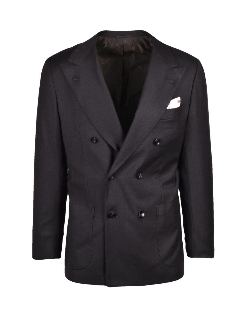 Kiton Grey Unlined Double-Breasted Virgin Wool Blazer