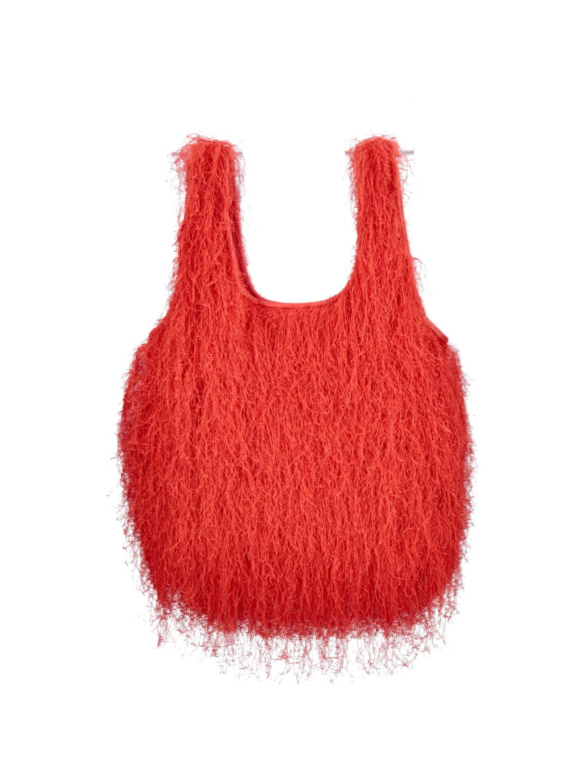 Dries Van Noten Red Shaggy Fringed Exterior Tote Bag