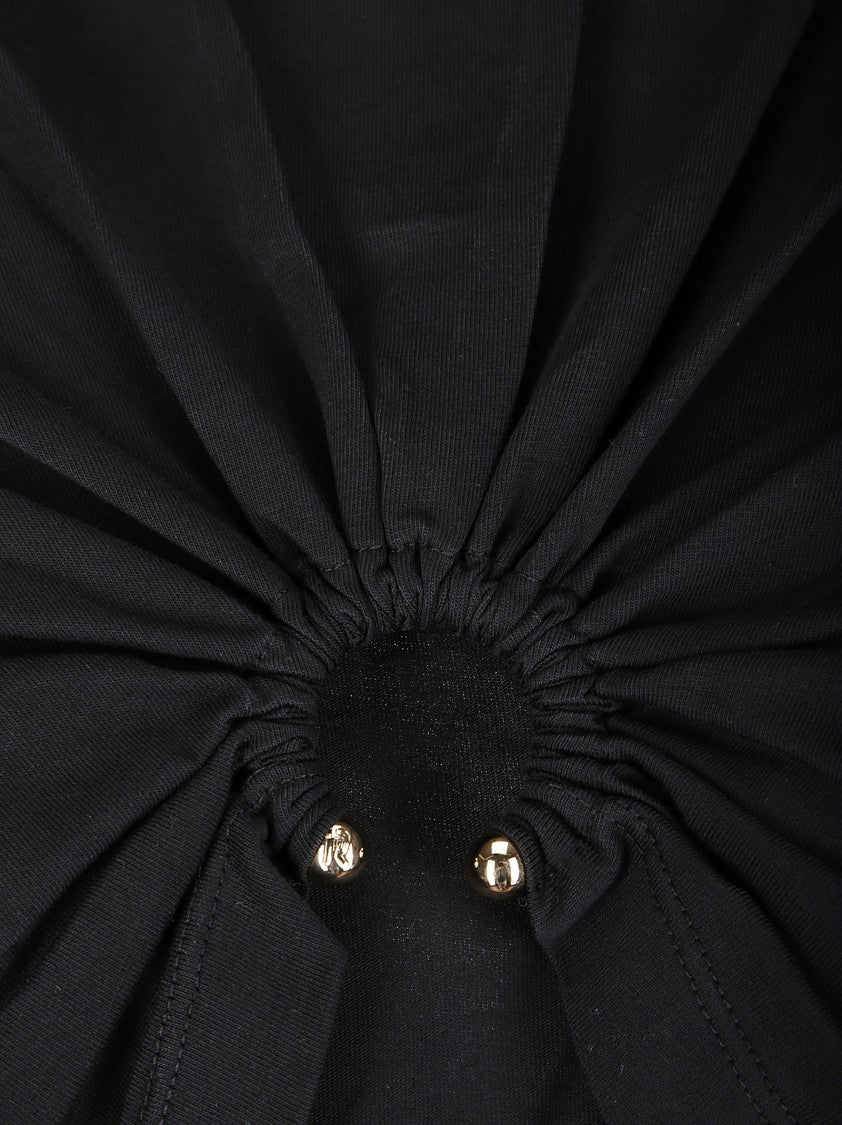 Paco Rabanne Cropped Black Jersey T-Shirt With Piercing Detail