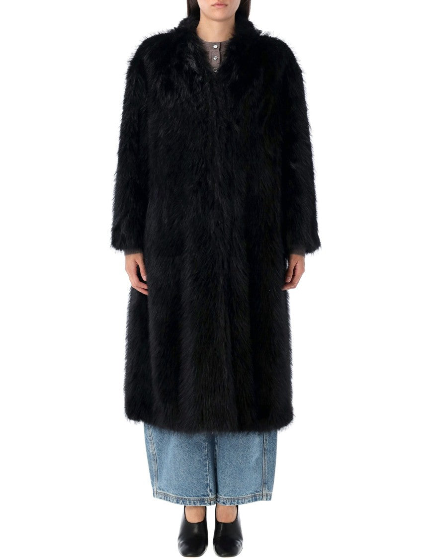 Sword Collarless Eco Fur Coat