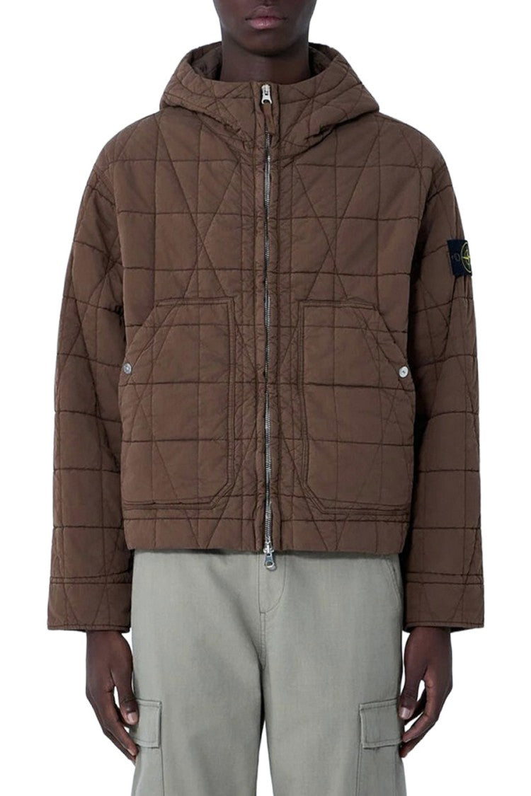 Stone Island Brown Quilted Hooded Cotton-Blend Jacket