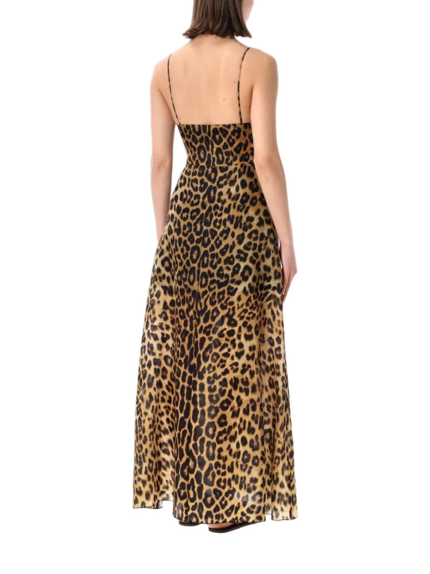 Alberta Ferretti Maxi Dress With Bold Leopard Print And Spaghetti Straps