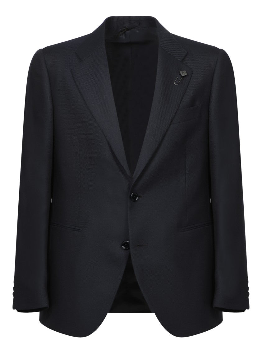 Lardini Wool Blazer With Unique Lapel Pin Detail