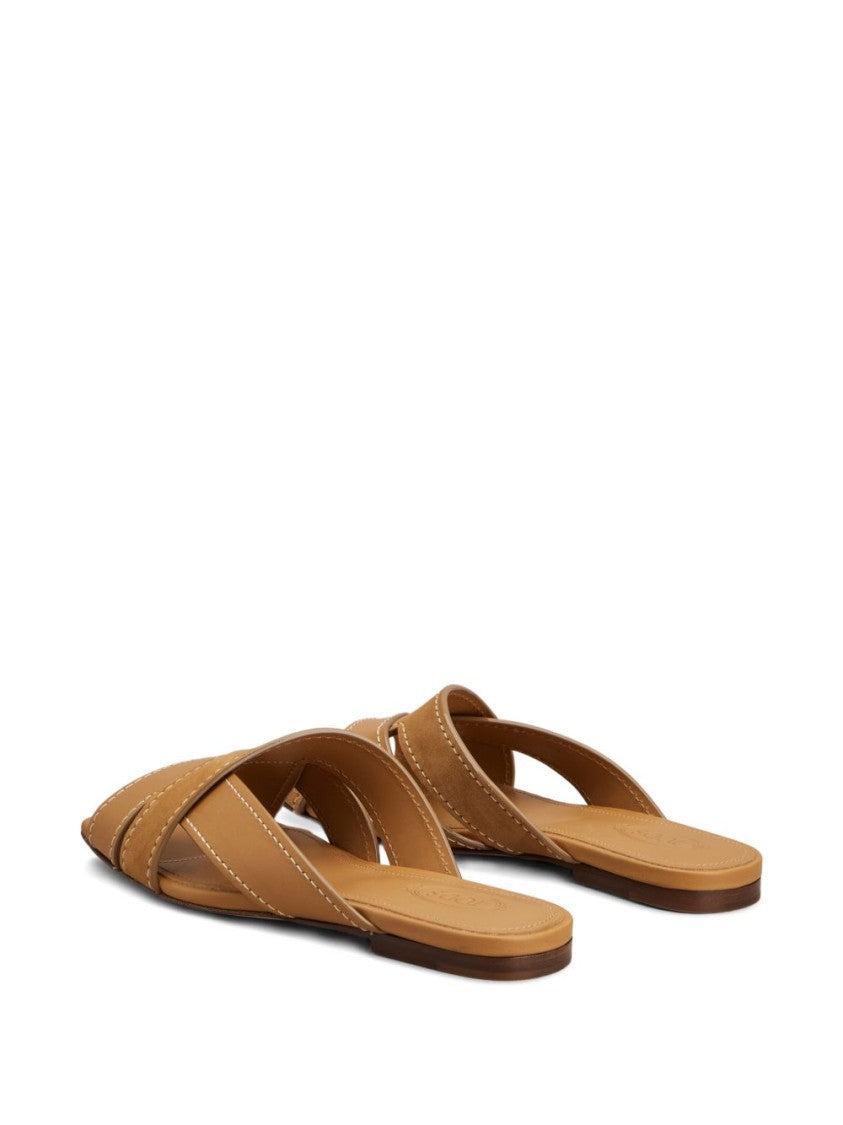 Tod's White Crisscross Strap Square Toe Sandals
