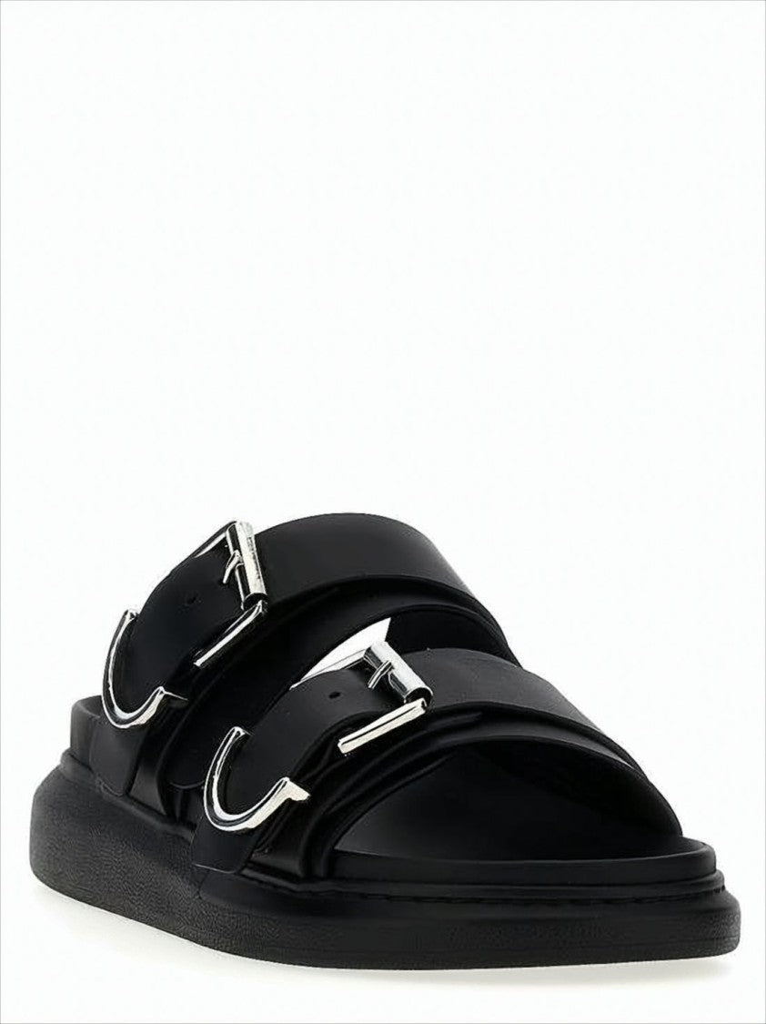 Alexander Mcqueen Black Mule Sandals With Dual Strap