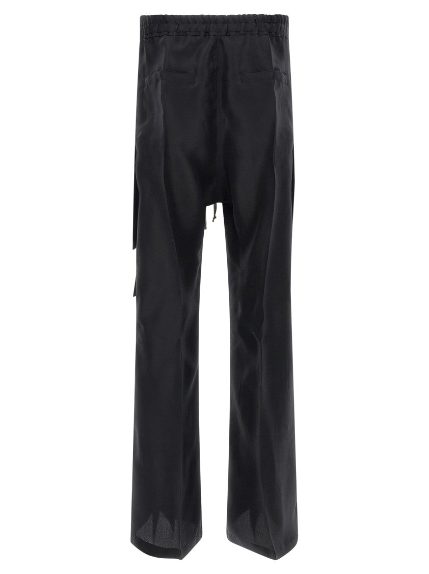 Rick Owens Cargobelas Black Silk Pants With Adjustable Drawstring