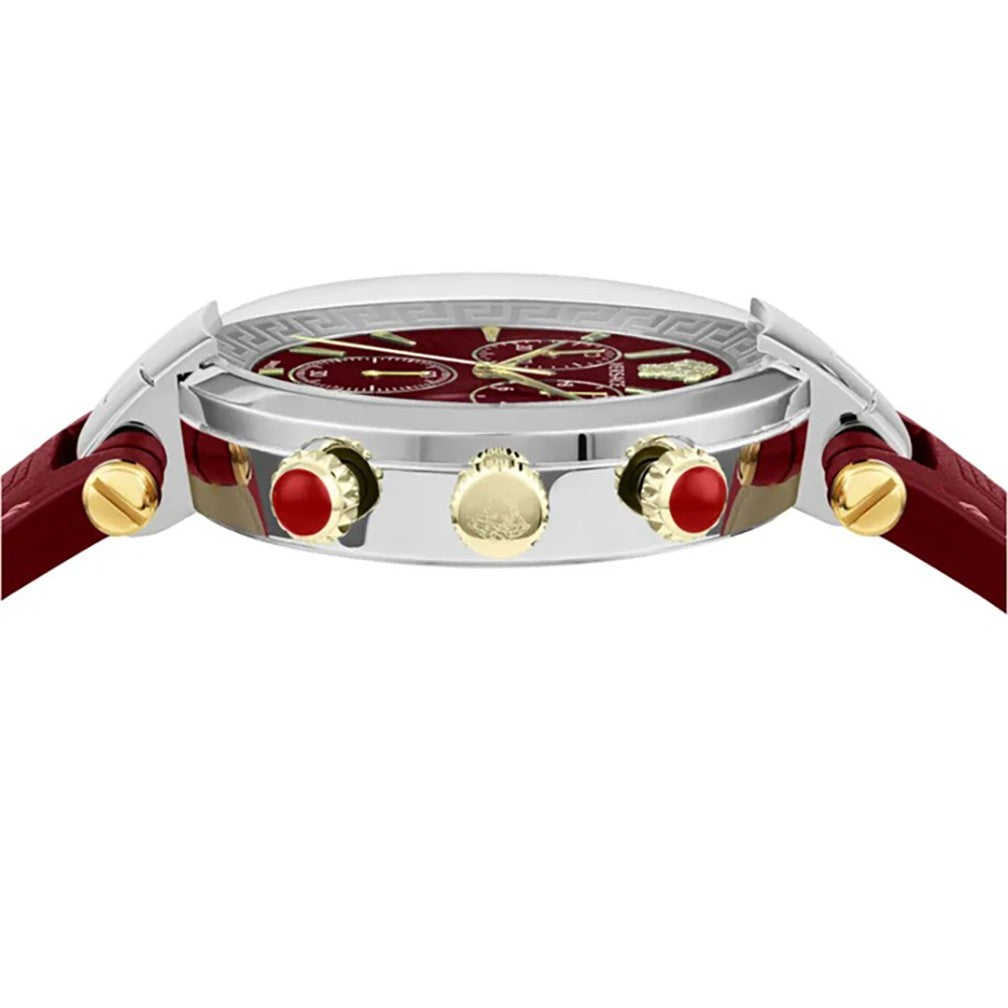 Versace Quartz Chronograph Watch With Red Dial And Calf Leather Strap