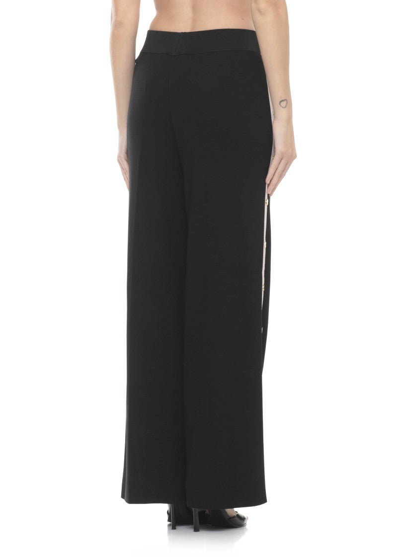 Elisabetta Franchi Black Elastic Waist Side Vent Pants