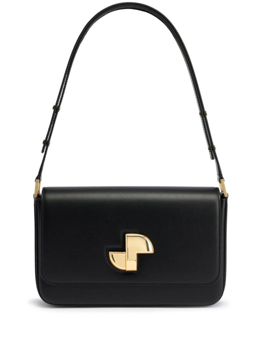 Patou Rectangular Black Leather Shoulder Bag