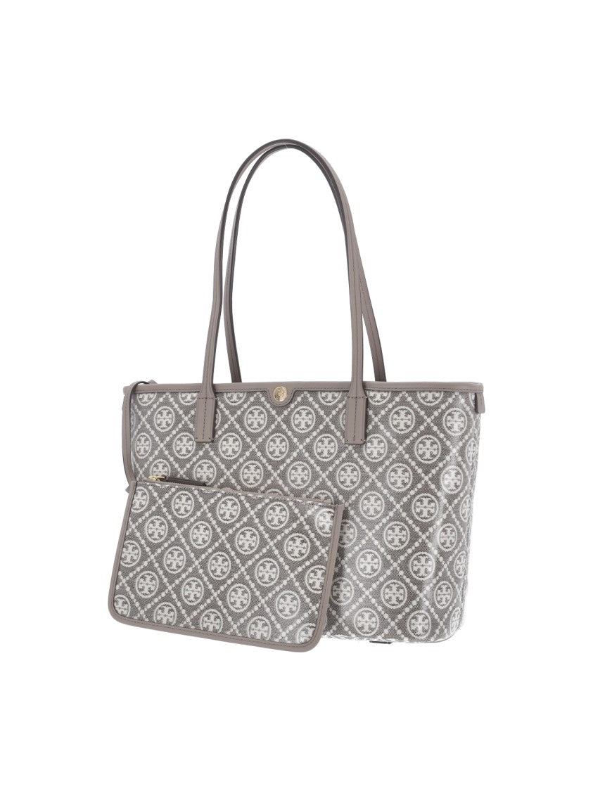 Tory Burch Grey T-Monogram Cotton Tote Bag