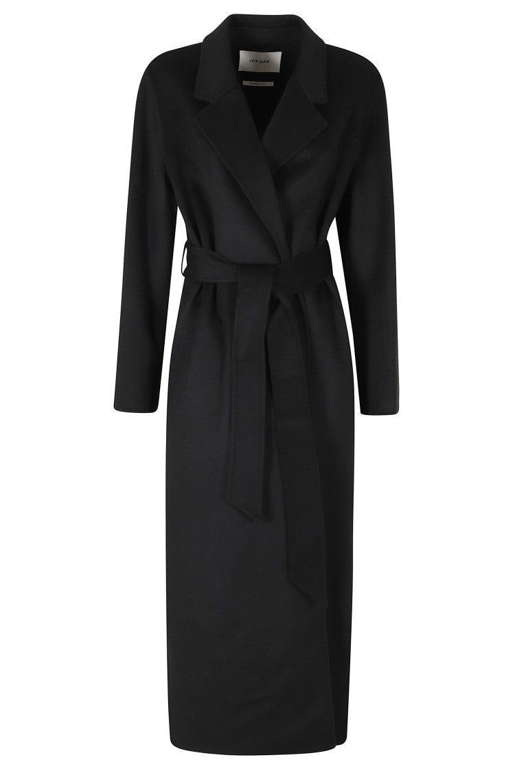 Ivy & Oak Black Classic Lapel Long Wool Coat