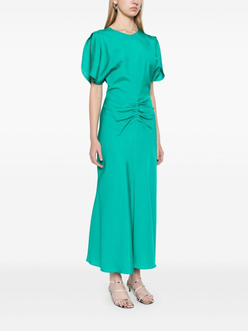Victoria Beckham V-Back Mid-Length Dress With Gathered Detailing And Flared Skirt