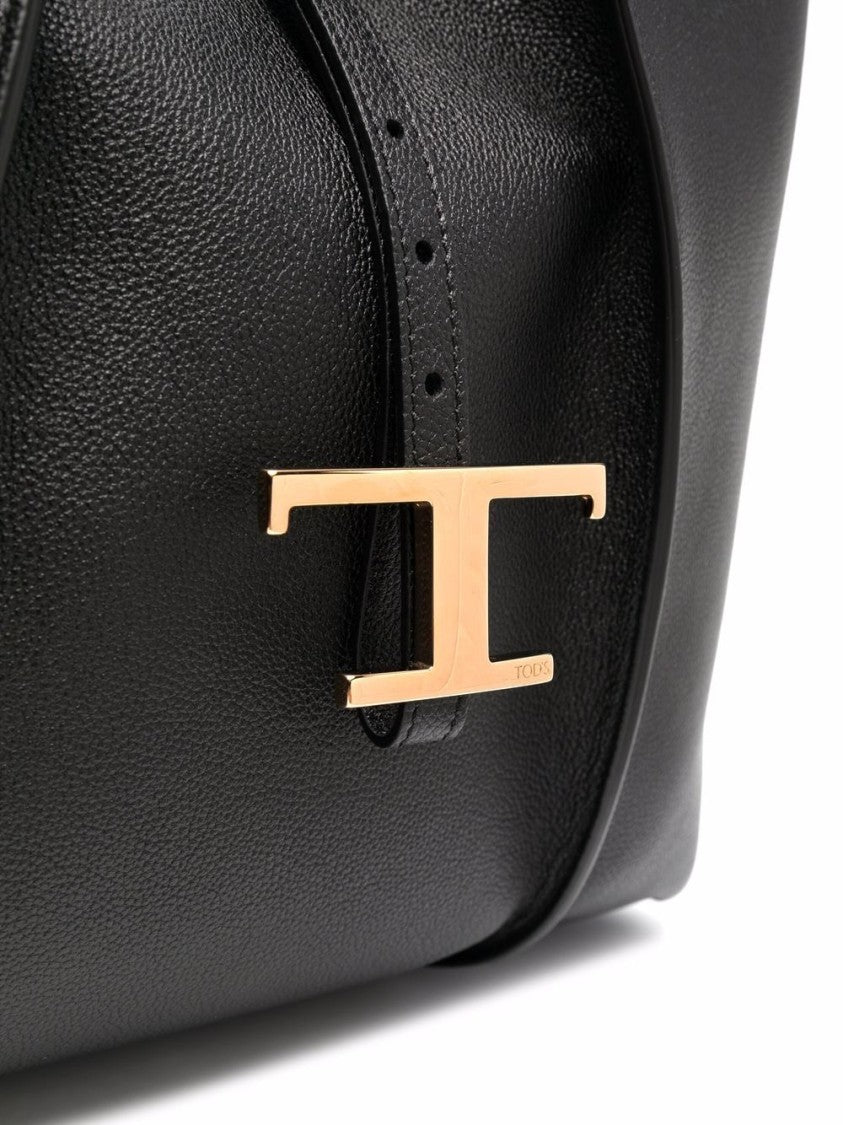 Tod's Spacious Black Calfskin Shopper Bag With Signature T-Clasp