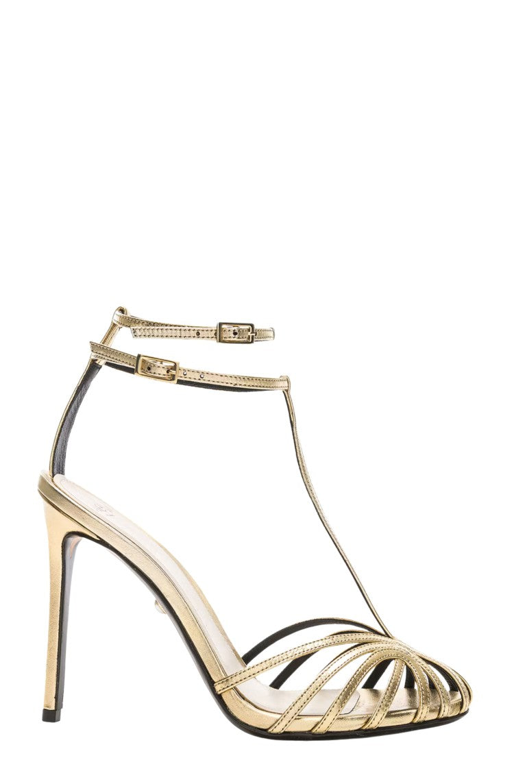 Alevi` Milano Gold Stella 110 Shine Patent Leather Sandals